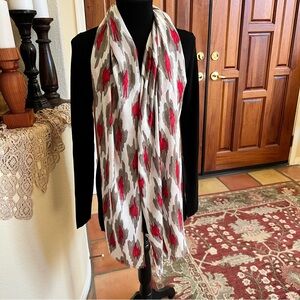 Vintage Rectangle 72” X 18” Orange Red Gray Cream Wrap Scarf